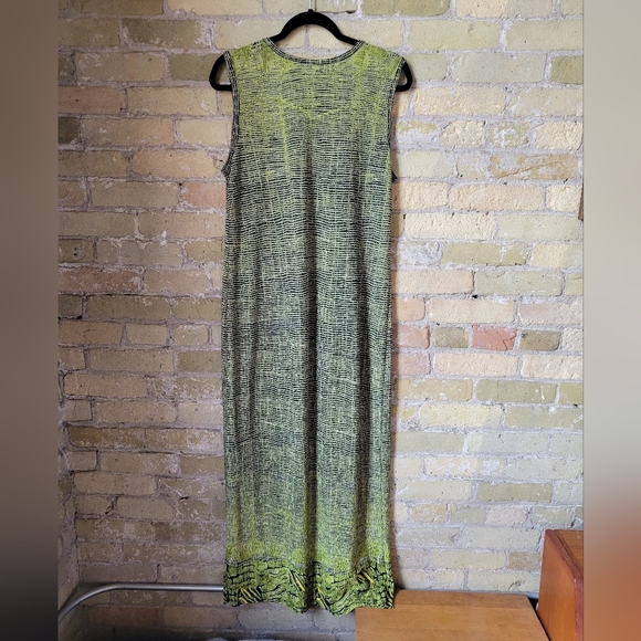 Vintage Pleat Pleat by Rafael Lime Green Tie Dye Maxi Dress Size Medium - Picture 5 of 8